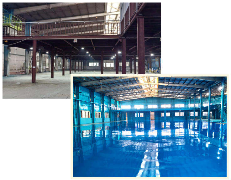 鋼結(jié)構(gòu)工廠原貌（左上圖）VS 鋼結(jié)構(gòu)工廠新顏（右下圖）