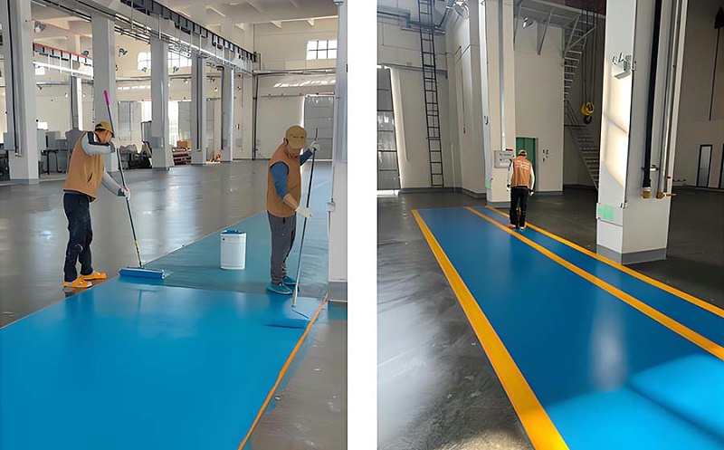 佛山機械設備制造工廠車間通道超耐磨地坪漆施工圖