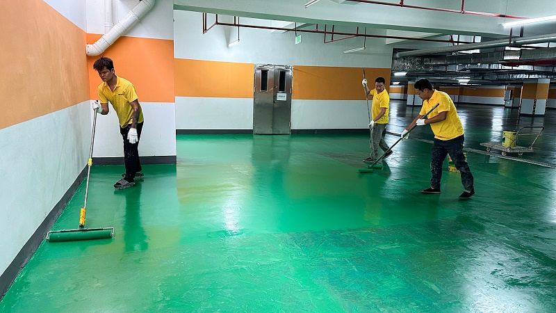 地衛士靜音防滑超耐磨停車場地坪漆施工圖