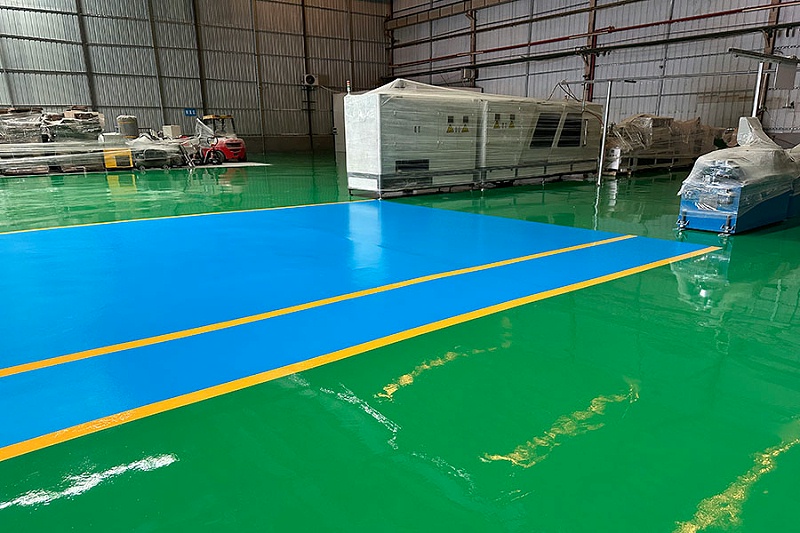 中山箱當(dāng)好包裝材料有限公司“地衛(wèi)士”滾面耐磨型環(huán)氧地坪及聚氨酯砂漿超耐磨型地坪漆完工圖一角